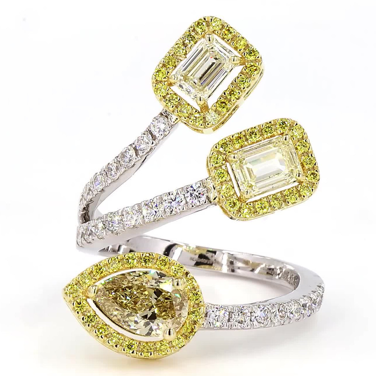 Multi Stone Spiral Natural Yellow Diamond Wrap Ring