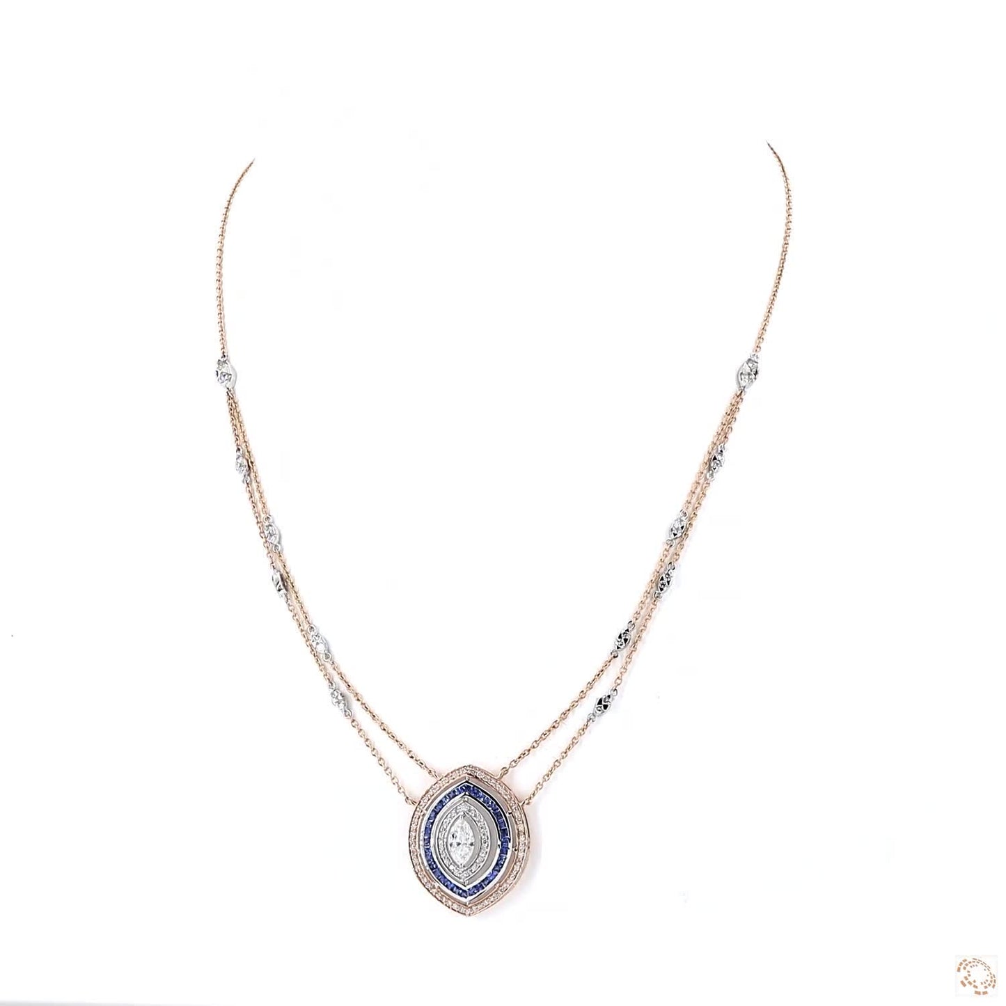 Marquise Halo Sapphire Pendant Necklace
