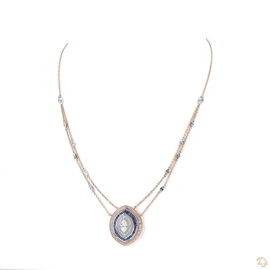 Marquise Halo Sapphire Pendant Necklace