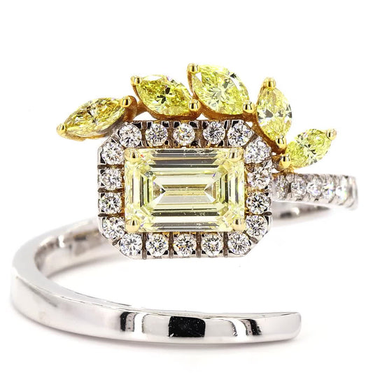Yellow Natural Diamond Floral Halo Wrap Ring