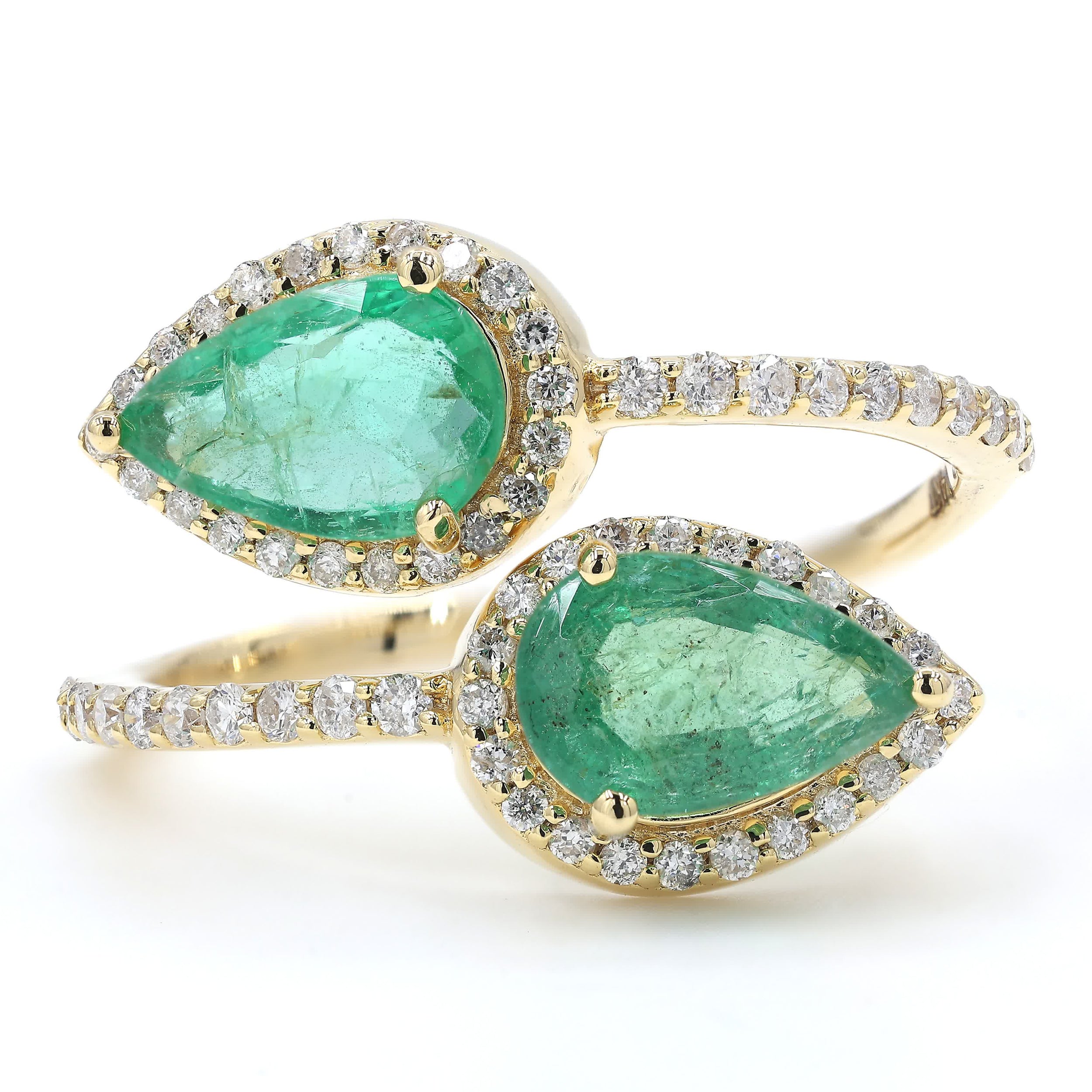 Double Pear Emerald Diamond Bypass Ring