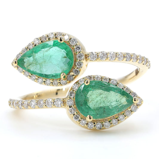 Double Pear Emerald Diamond Bypass Ring