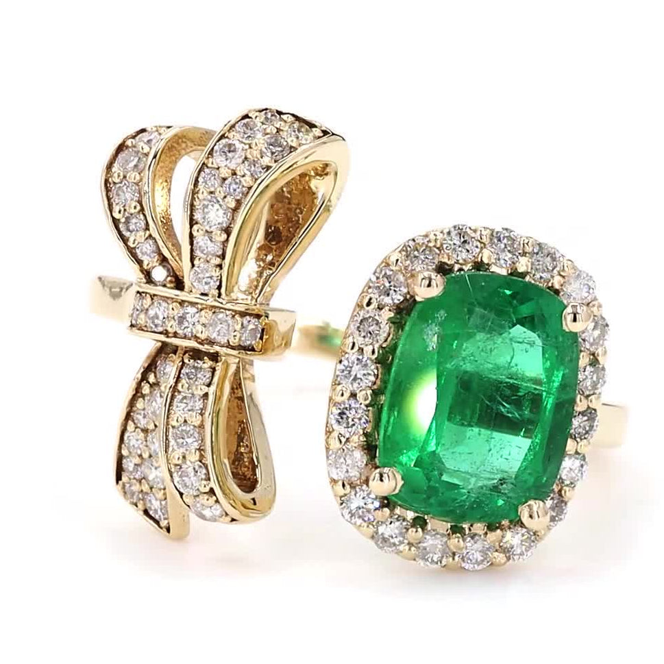 Emerald Diamond Bow Ring