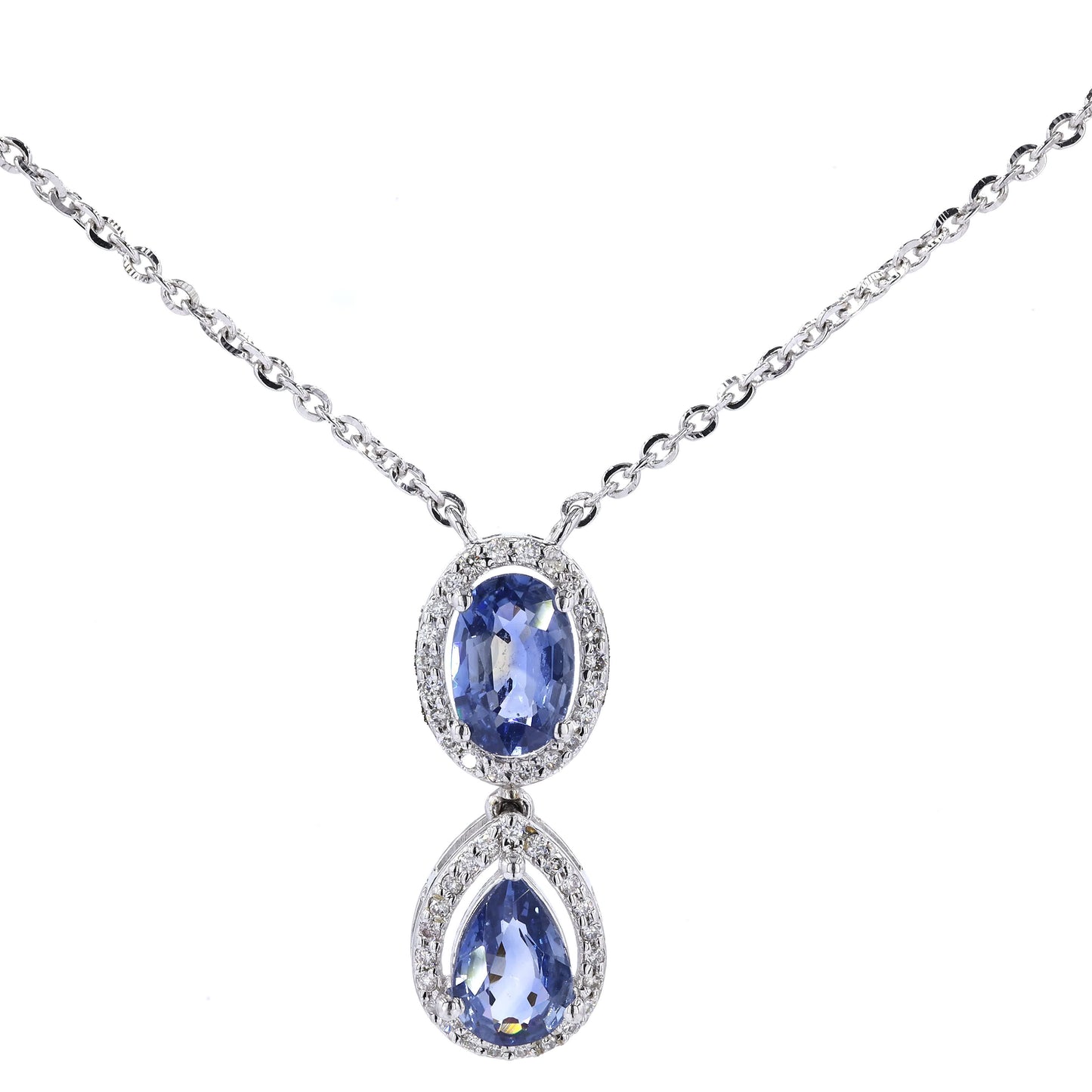 Blue Sapphire Natural Diamonds Halo Pendant Necklace