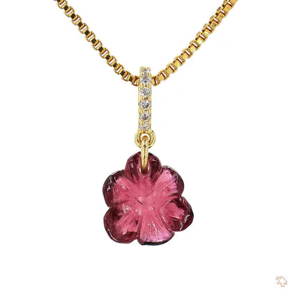 Flower Pink Tourmaline Diamond Pendant Necklace