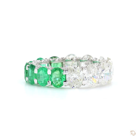 Oval Emerald Diamond Eternity Band Ring