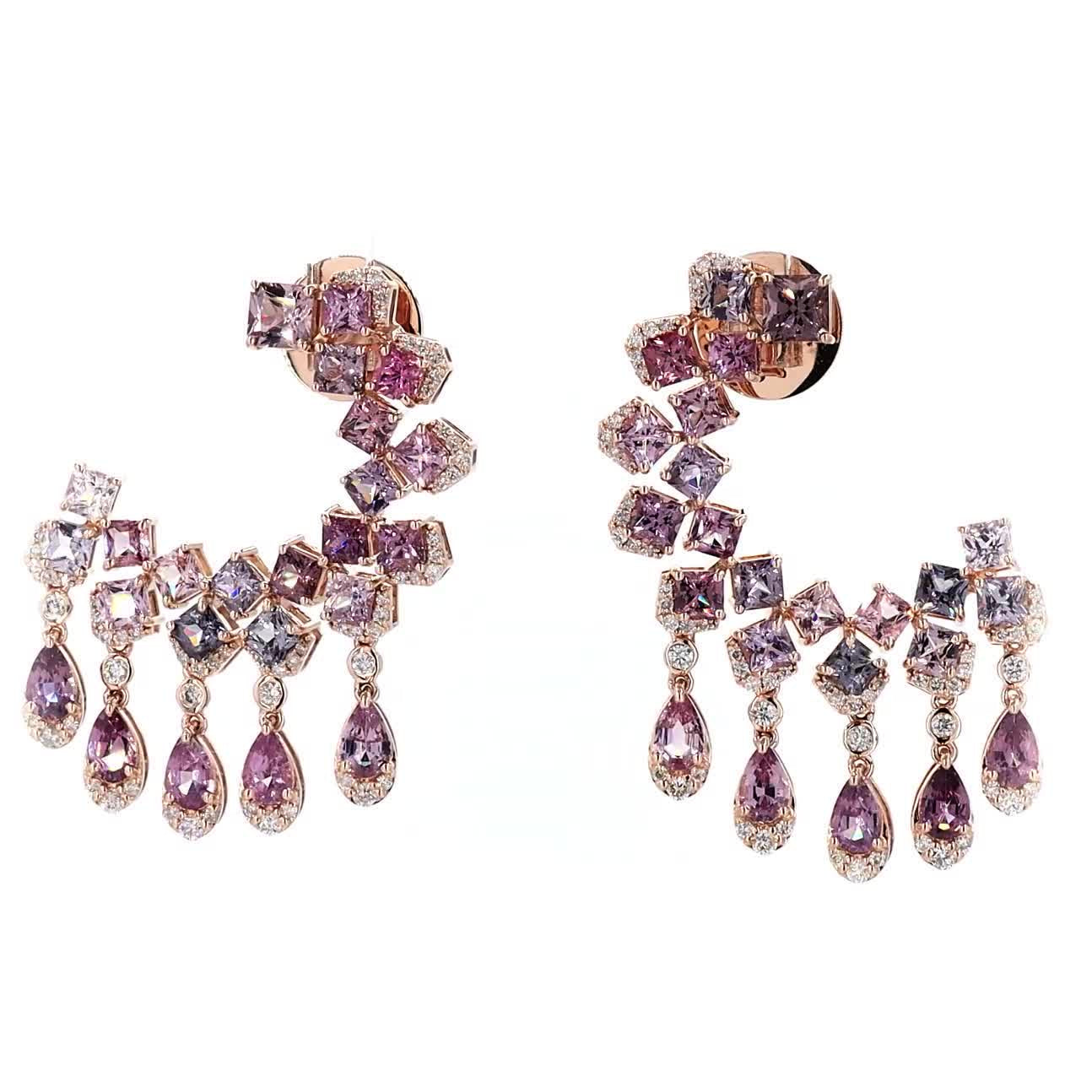 Pink Spinel Diamond Drop Earrings