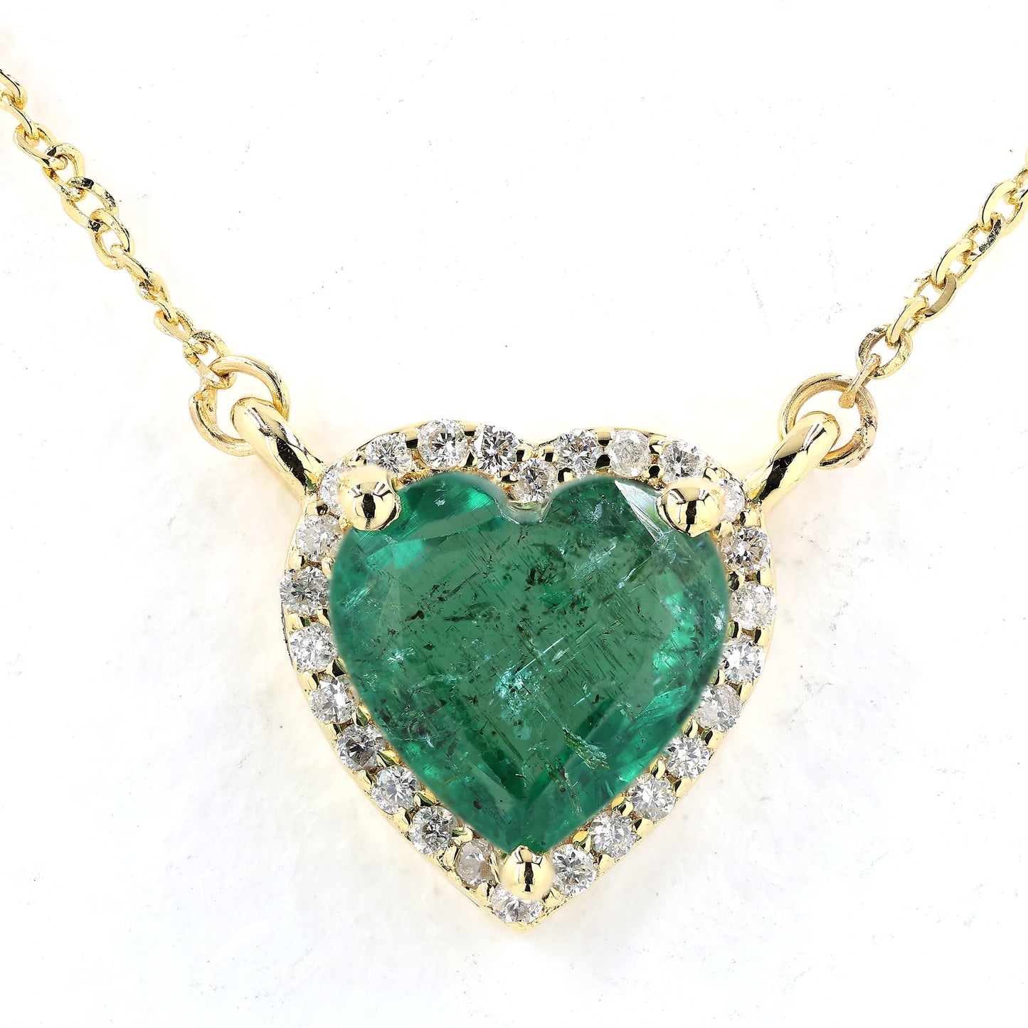 Heart Emerald Halo Diamond Necklace