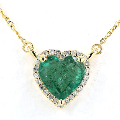 Heart Emerald Halo Diamond Necklace