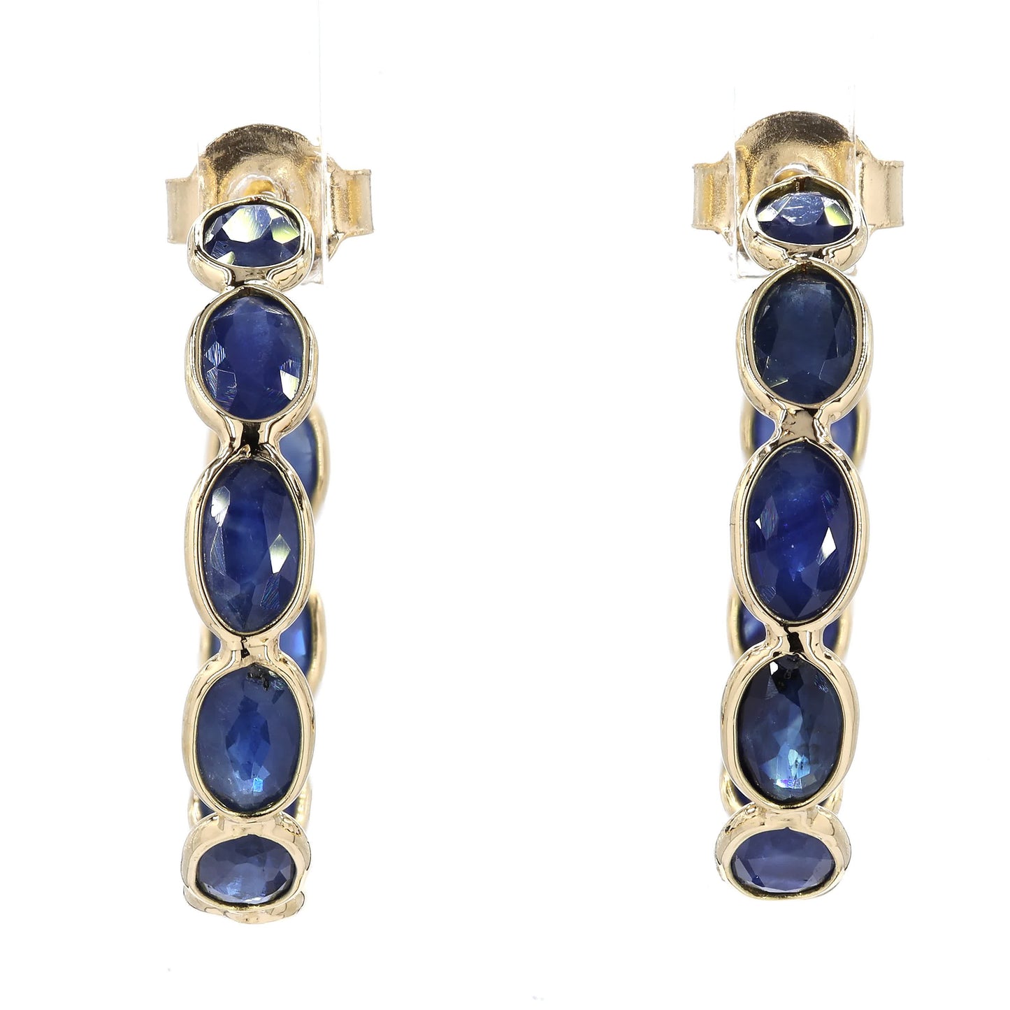 Natural Blue Sapphire J-Hoop Earrings
