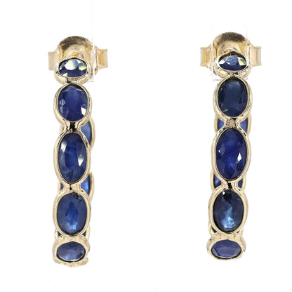 Natural Blue Sapphire J-Hoop Earrings
