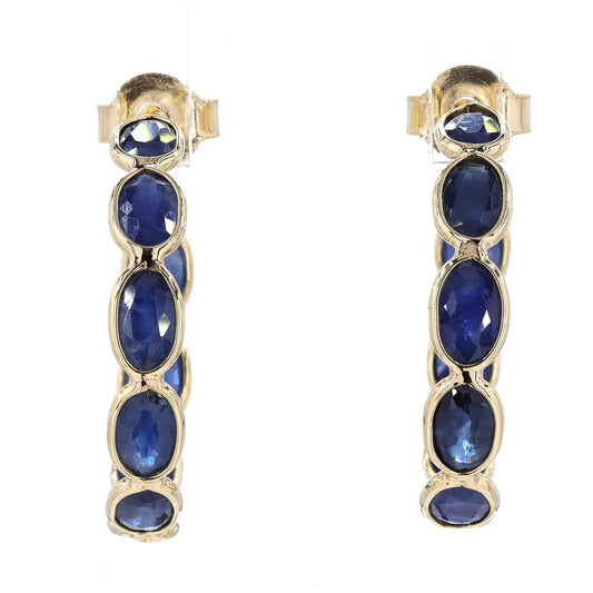 Natural Blue Sapphire J-Hoop Earrings