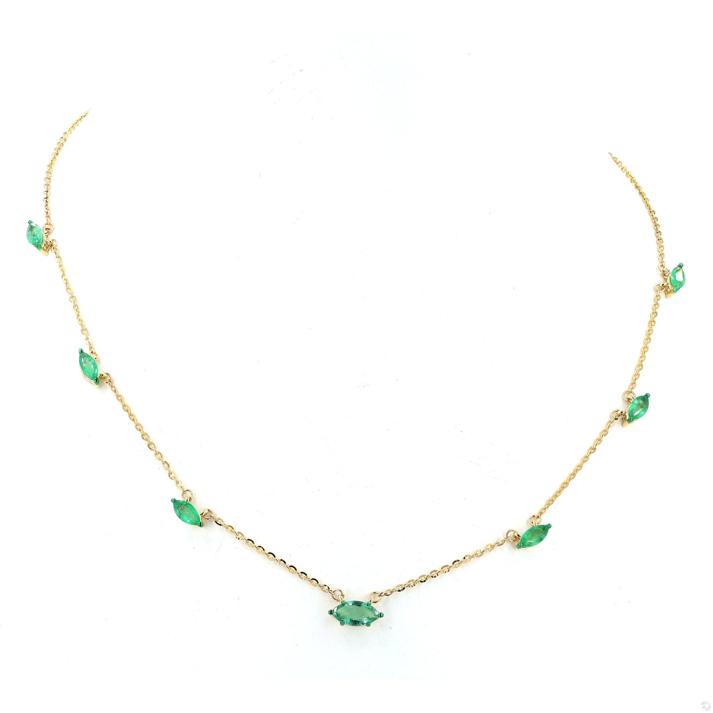 Natural Marquise Cut Emerald Gemstone Station Necklace