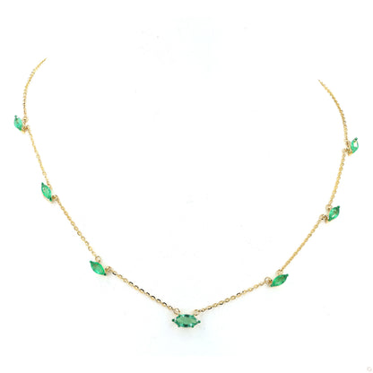 Natural Marquise Cut Emerald Gemstone Station Necklace