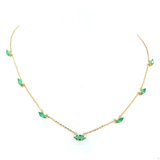 Natural Marquise Cut Emerald Gemstone Station Necklace