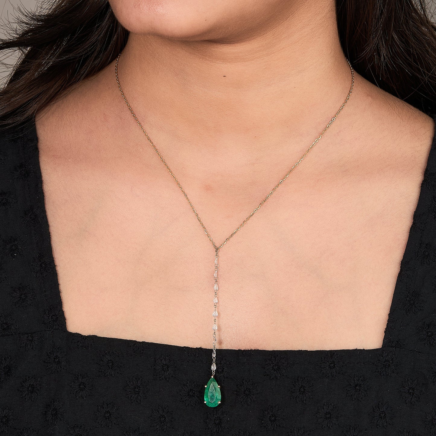 Emerald Diamond Drop Necklace
