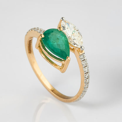 Pear Emerald Diamond Ring