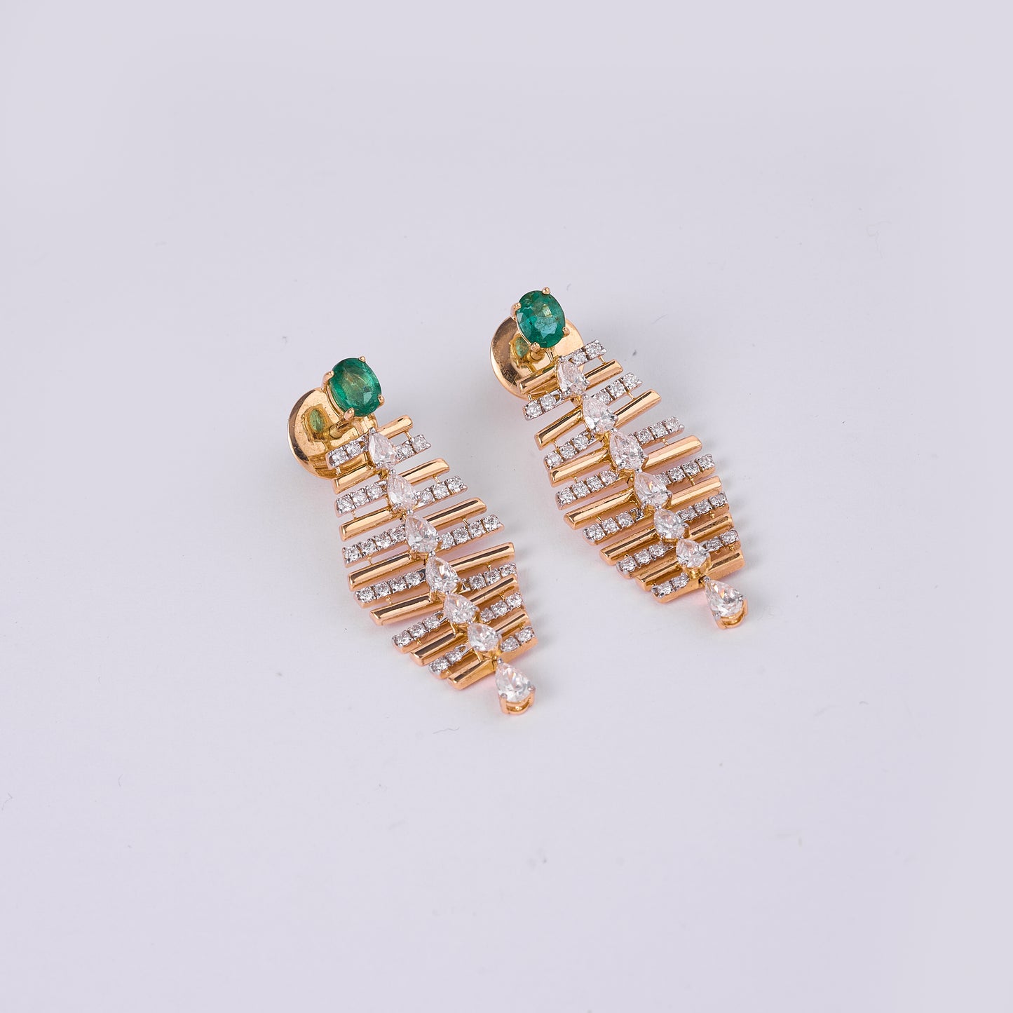 Emerald Pear Drop Diamond Earrings