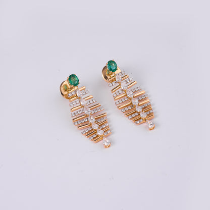 Emerald Pear Drop Diamond Earrings