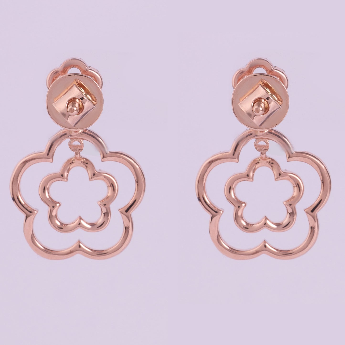 Double Flower Natural Diamond Drop Earrings