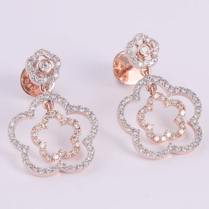 Double Flower Natural Diamond Drop Earrings