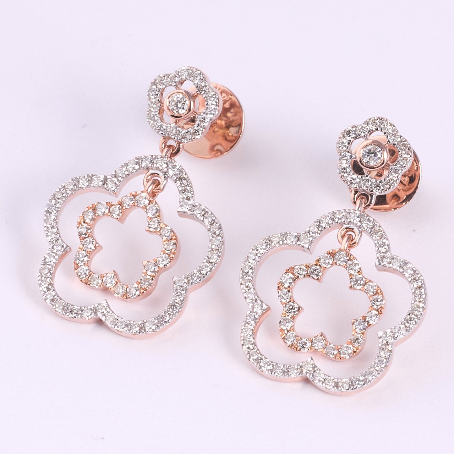 Double Flower Natural Diamond Drop Earrings