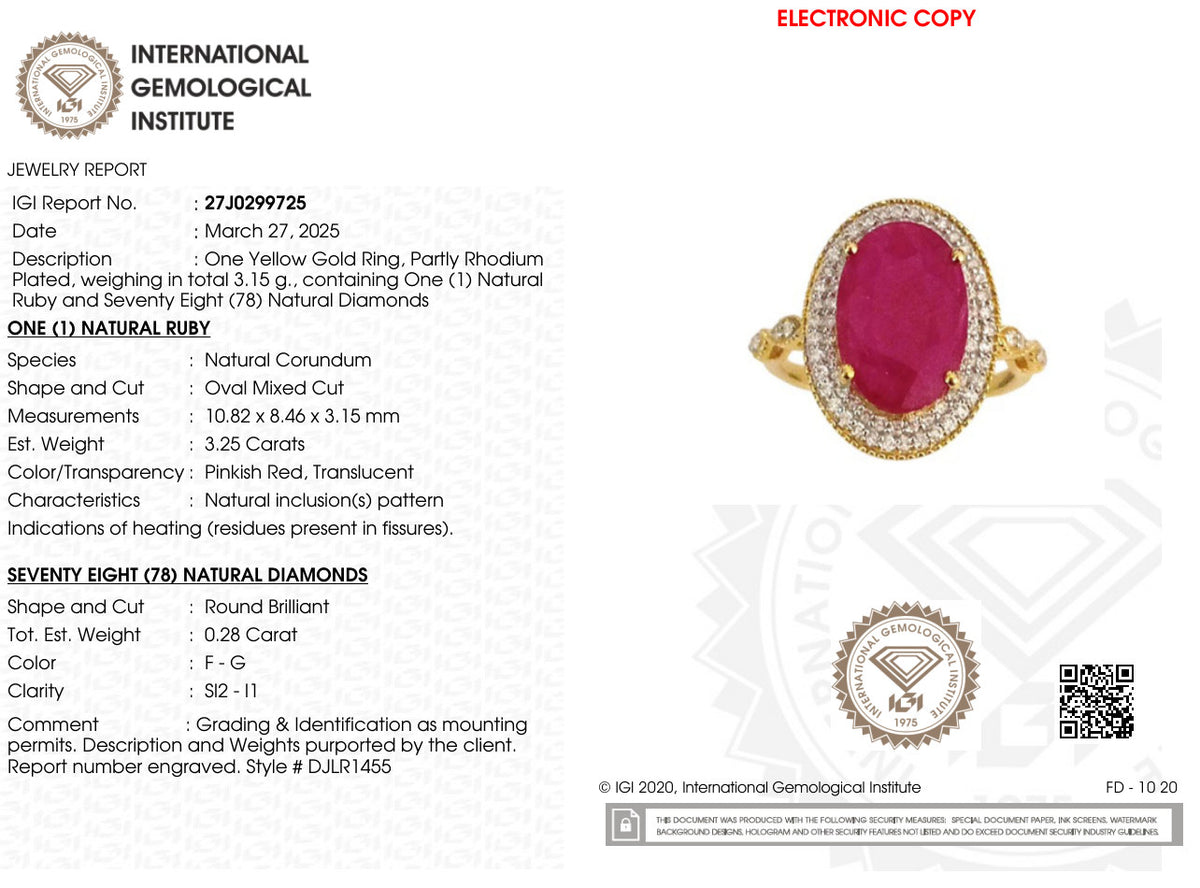 International Gemological Institute (IGI) laboratory report 27J0299725