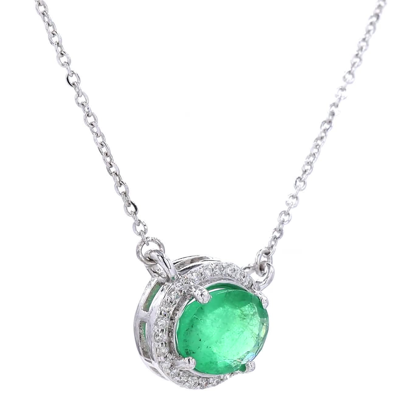 Oval Emerald Diamond Halo Necklace