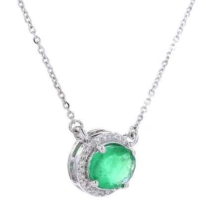 Oval Emerald Diamond Halo Necklace