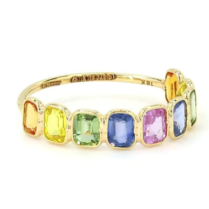 Multi Stone Emerald Cut Sapphire Gemstone Ring