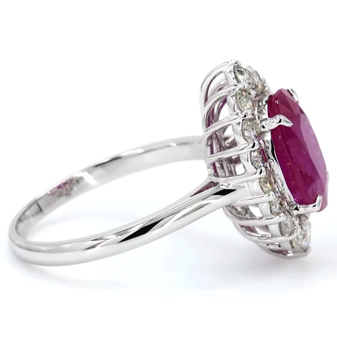 Natural Ruby Oval Halo Diamond Ring