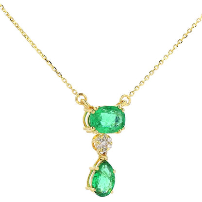 Natural Emerald Drop Diamond Pendant Necklace