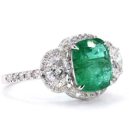 Cushion Cut Emerald Diamond Ring