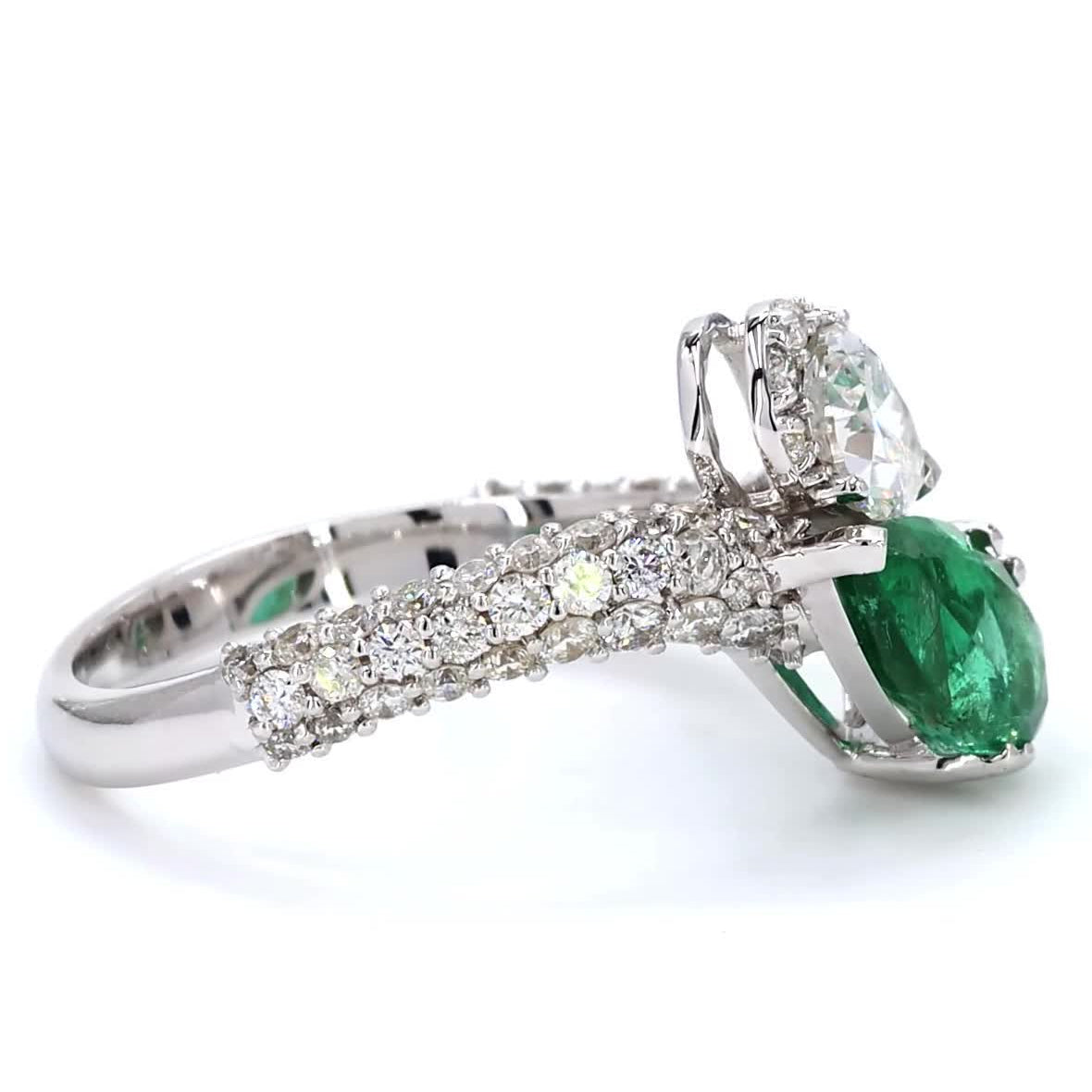 Emerald Natural Diamond Bypass Ring