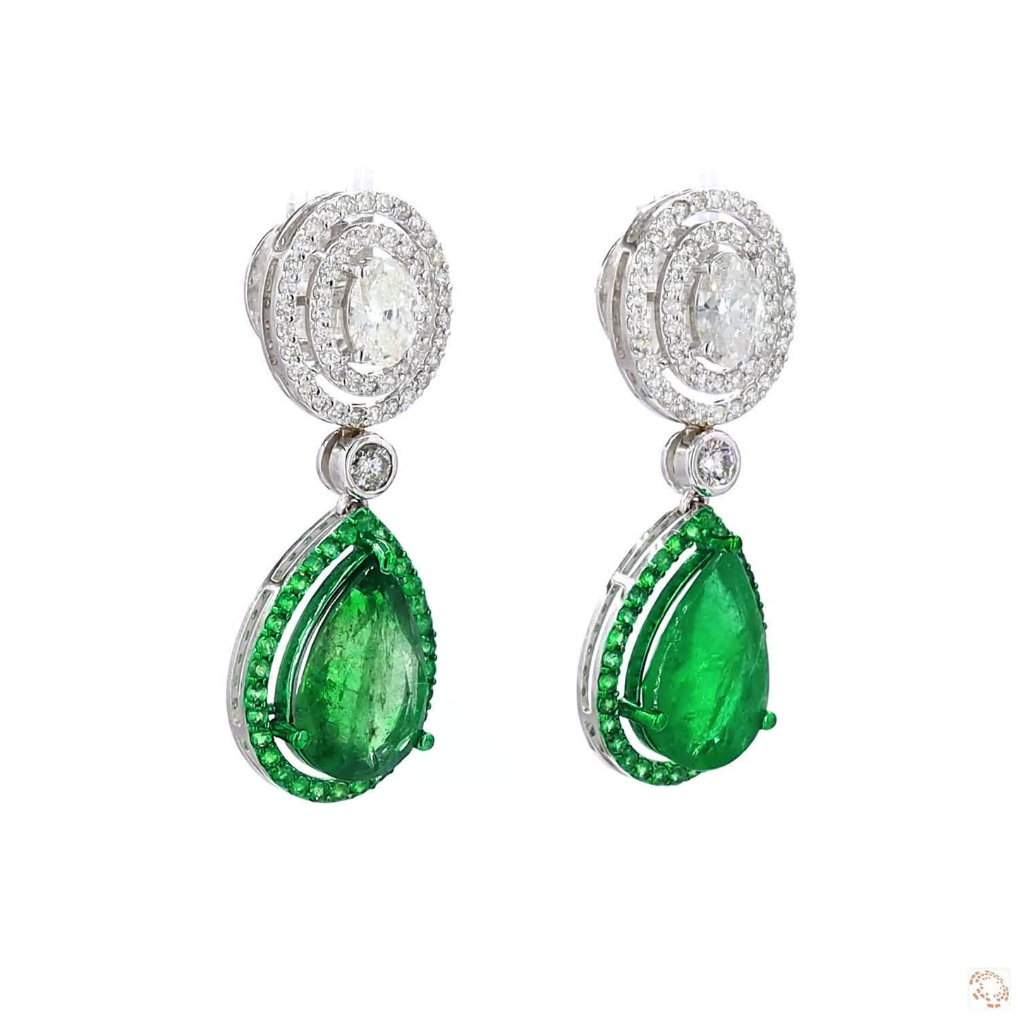 Pear Cut Emerald Diamond Drop Earrings