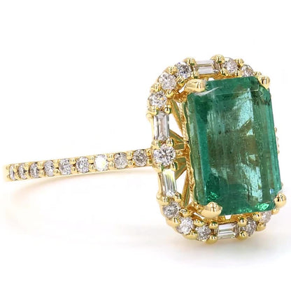 Natural Emerald Halo Diamond Ring