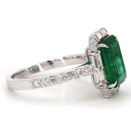 Emerald Baguette Halo Diamond Ring