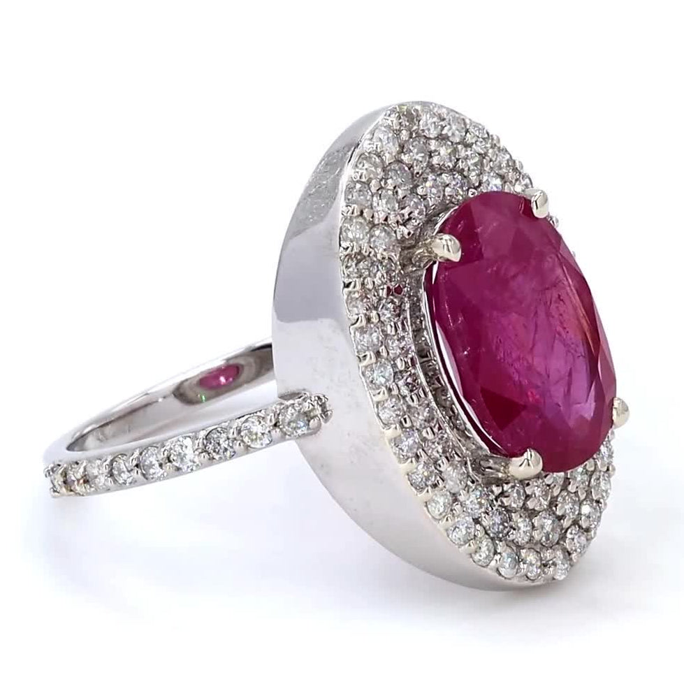 Oval Ruby Halo Diamond Ring