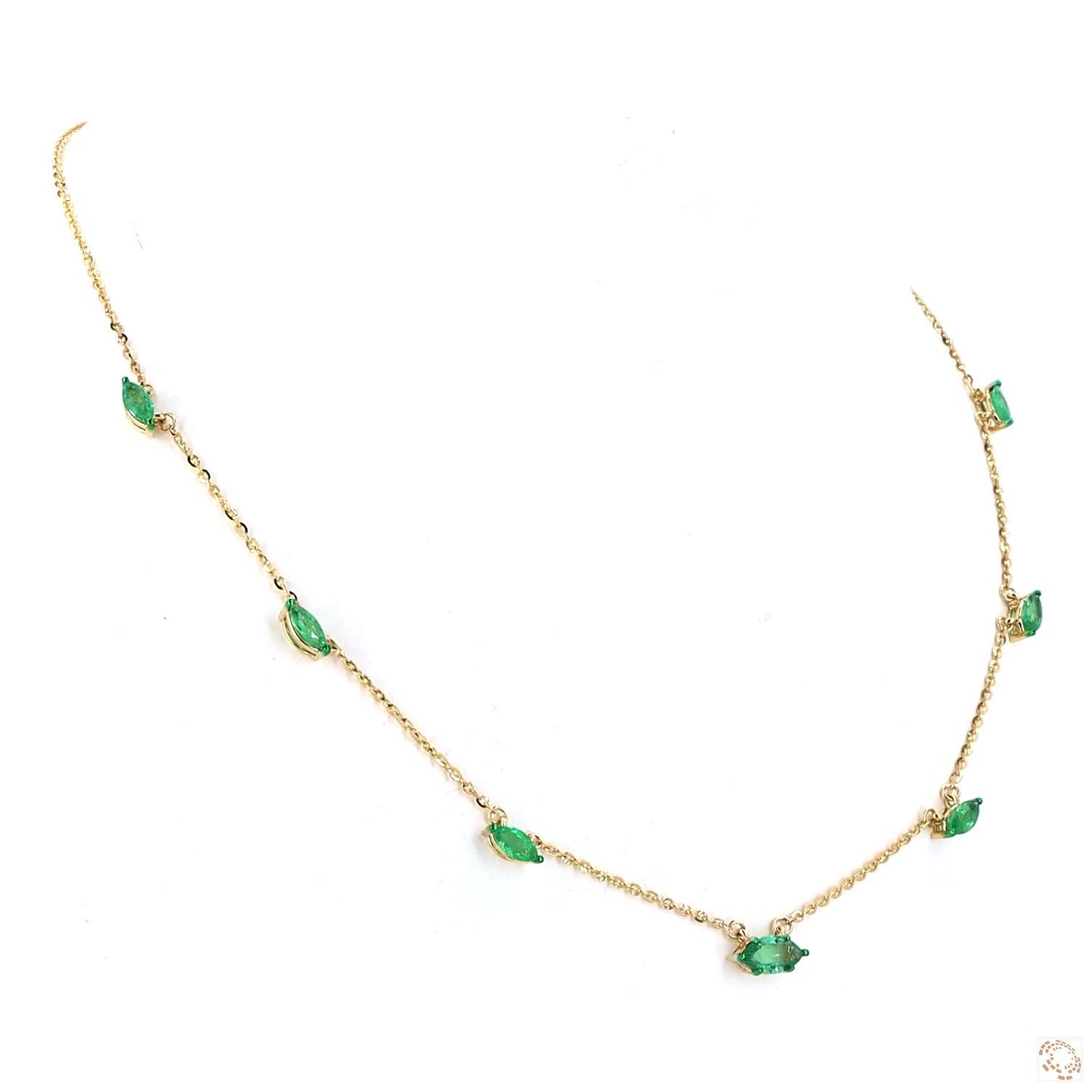 Natural Marquise Cut Emerald Gemstone Station Necklace