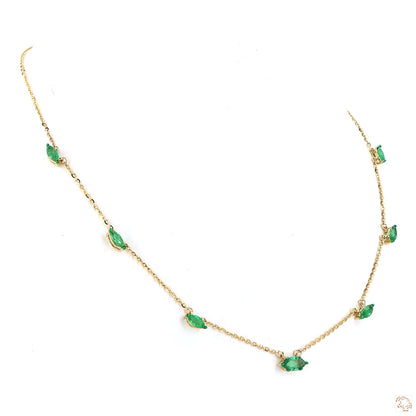 Natural Marquise Cut Emerald Gemstone Station Necklace
