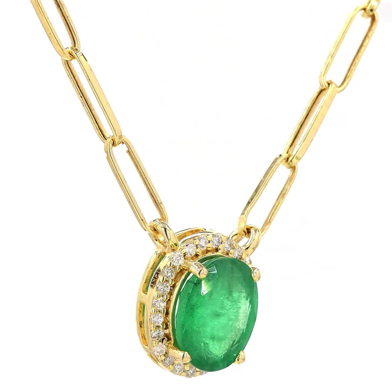 Oval Emerald Halo Diamond Pendant Necklace