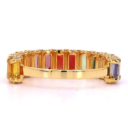 Multi Stone Emerald Cut Sapphire Gemstone Band Ring