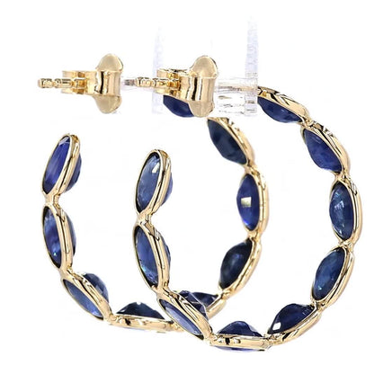 Natural Blue Sapphire J-Hoop Earrings