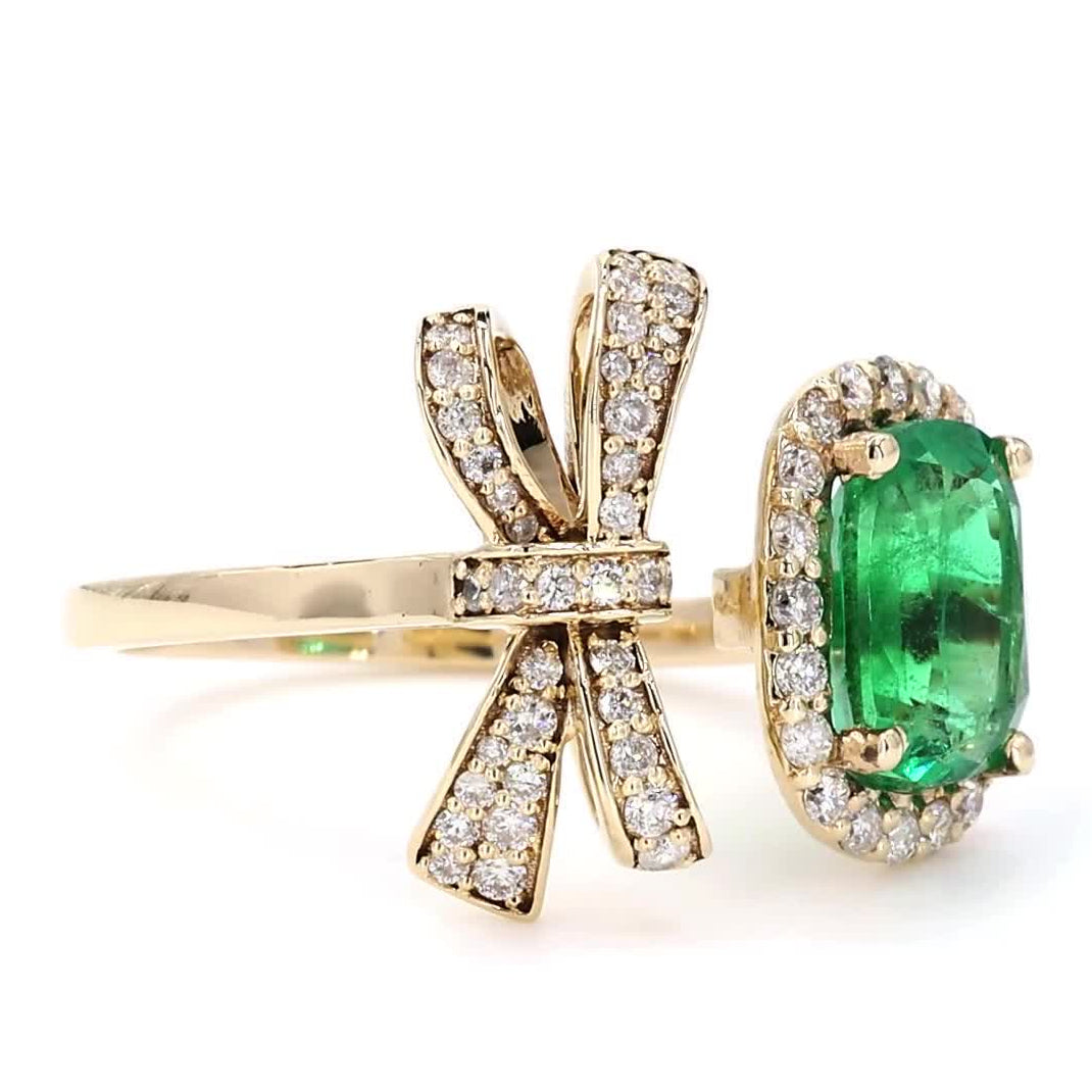 Emerald Diamond Bow Ring
