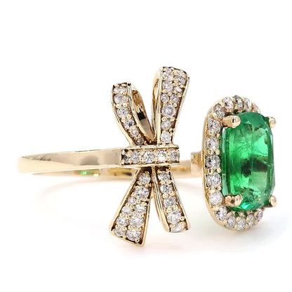 Emerald Diamond Bow Ring