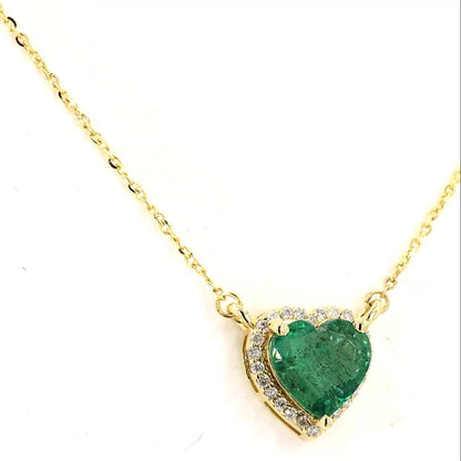 Heart Emerald Halo Diamond Necklace
