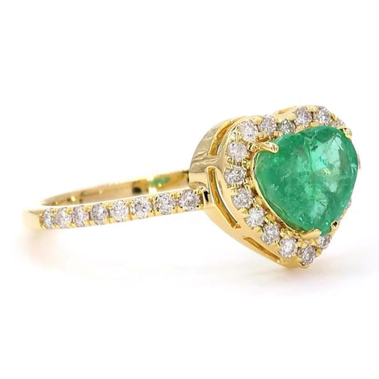 Heart Natural Emerald Halo Diamond Ring