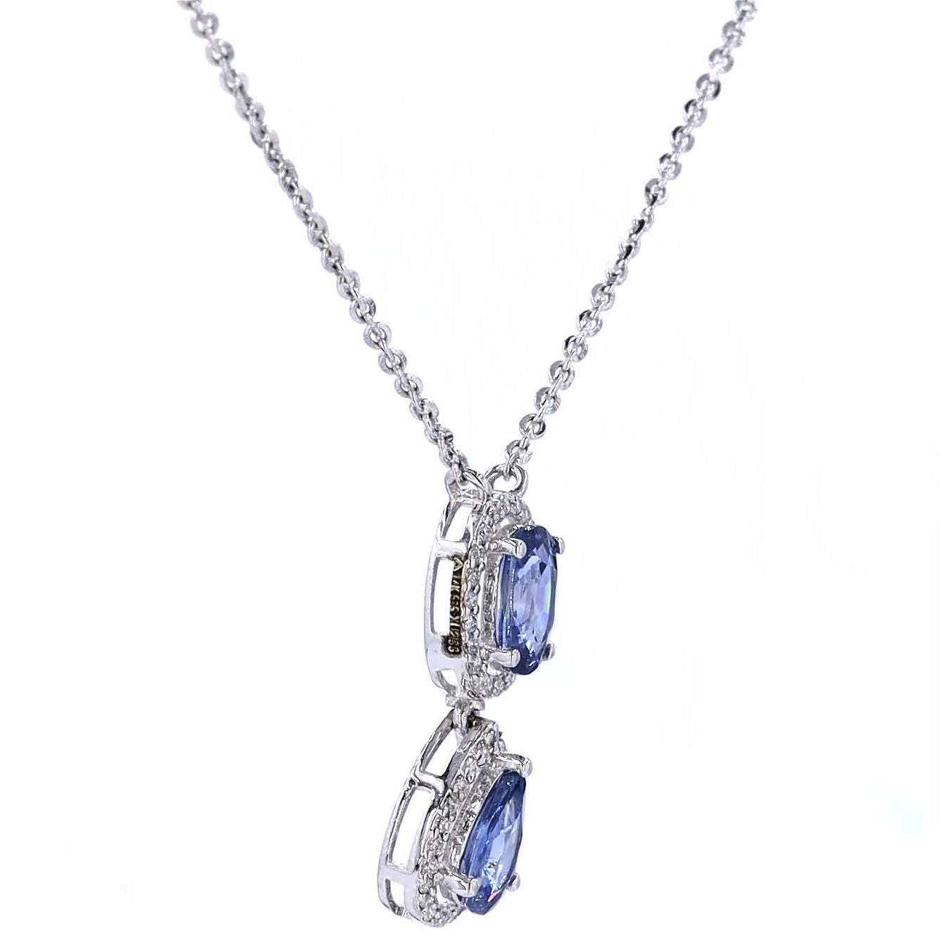 Blue Sapphire Natural Diamonds Halo Pendant Necklace