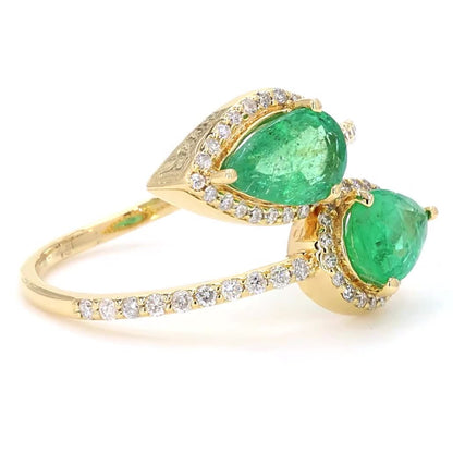 Double Pear Emerald Diamond Bypass Ring