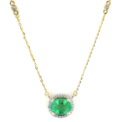 Oval Emerald Diamond Halo Necklace